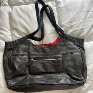 Lily jade diaper bag Black Leather with Red Lining